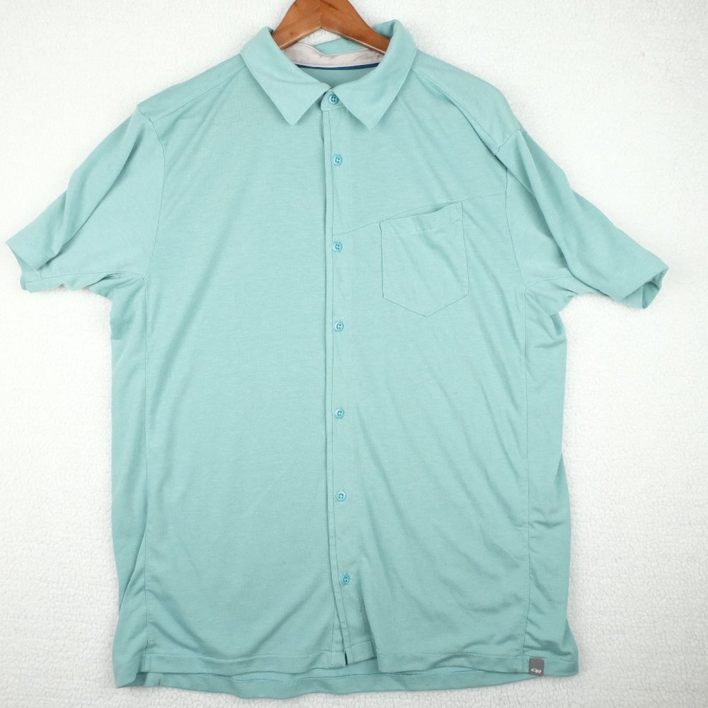 Outdoor Research Button Up Shirt Mens Extra Large Blue Short Sleeve Stretch